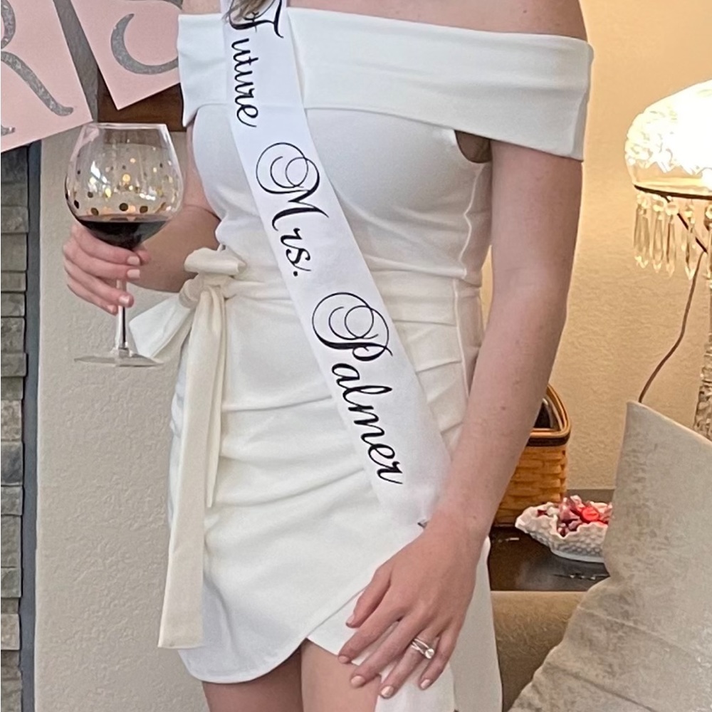 White VICI off the shoulder mini dress